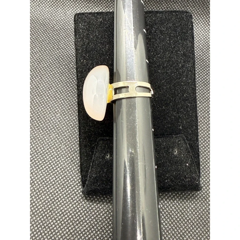 Vintage White Oval Stone cabochon Statement Ring Silver Tone Adjustable Boho